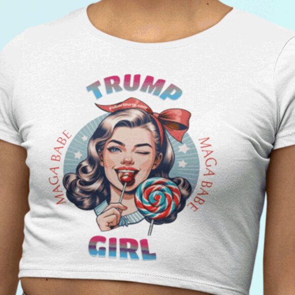 TRUMP GIRL MAGA BABE Crop Top T-shirt - Picture 1 of 3